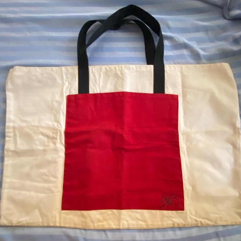 Vintage Paint Rags Canvas Shoulder Bag With Red/White Art School XL  20X 29